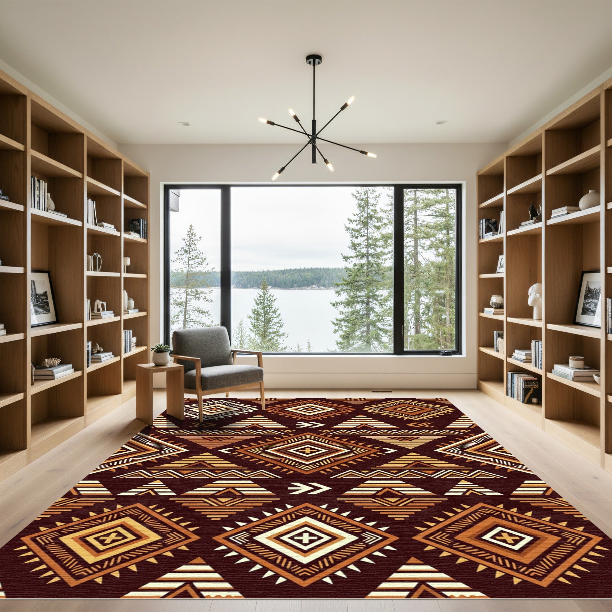 Bold Earthy Tone Geometric Diamond Rug