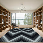 Monochrome Gray Geometric Chevron Wave Rug