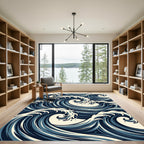 Naval Blue Rushing Water Curves Rug
