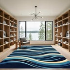 Abstract Navy and Golden Wave Fluid Rug