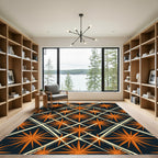 Bold Orange Starburst Geometric Overlay Rug