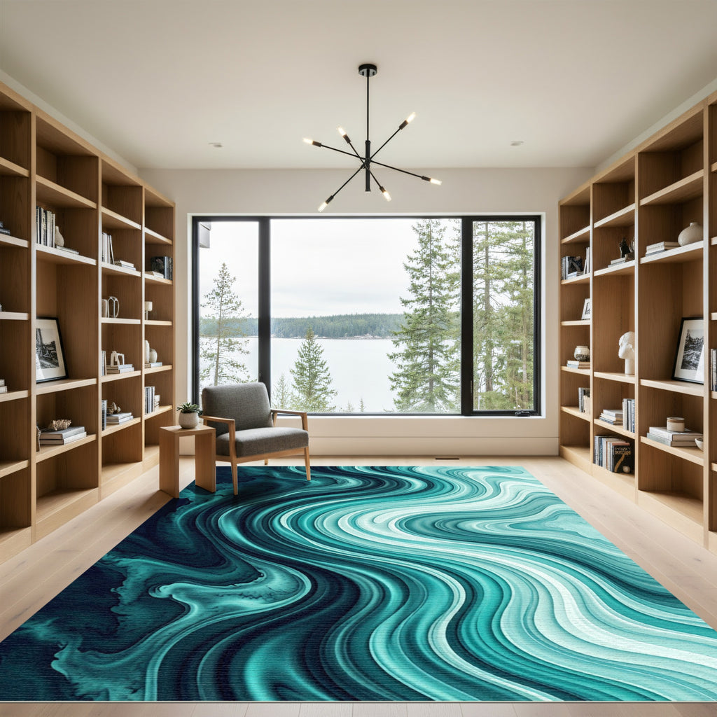 Deep Teal Ocean Swirl Rug