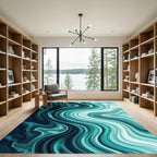 Deep Teal Ocean Swirl Rug