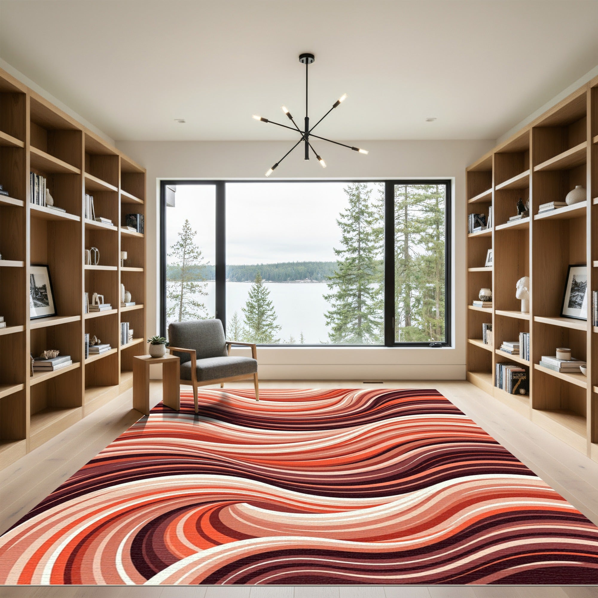 Warm Terracotta Swirl Abstract Rug