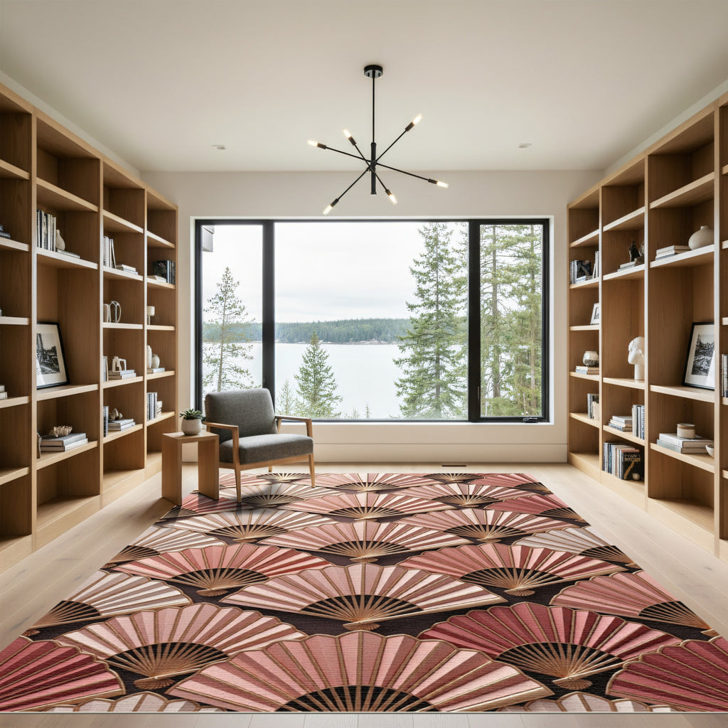 Elegant Blush Rose Gold Fan Radiance Rug