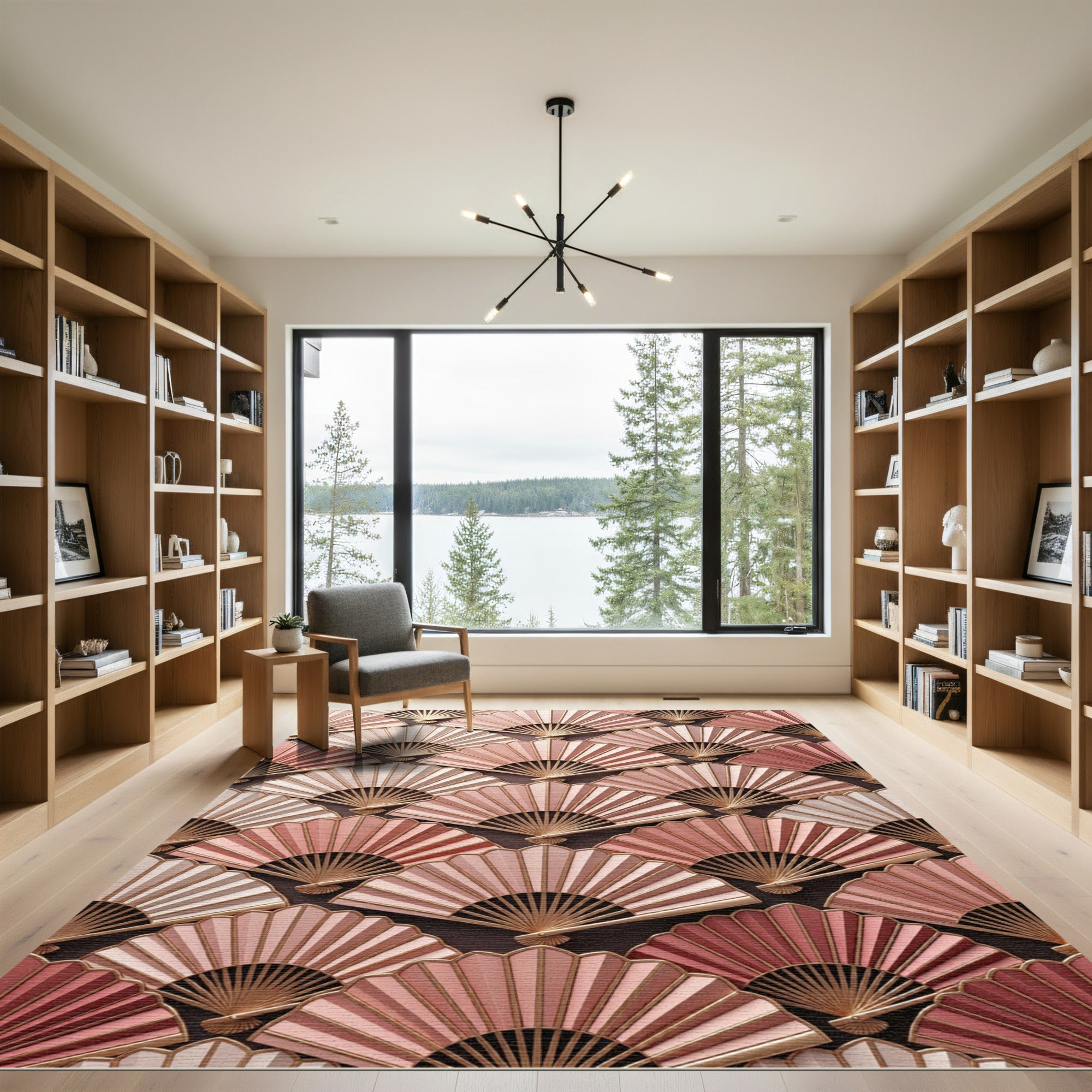 Elegant Blush Rose Gold Fan Radiance Rug