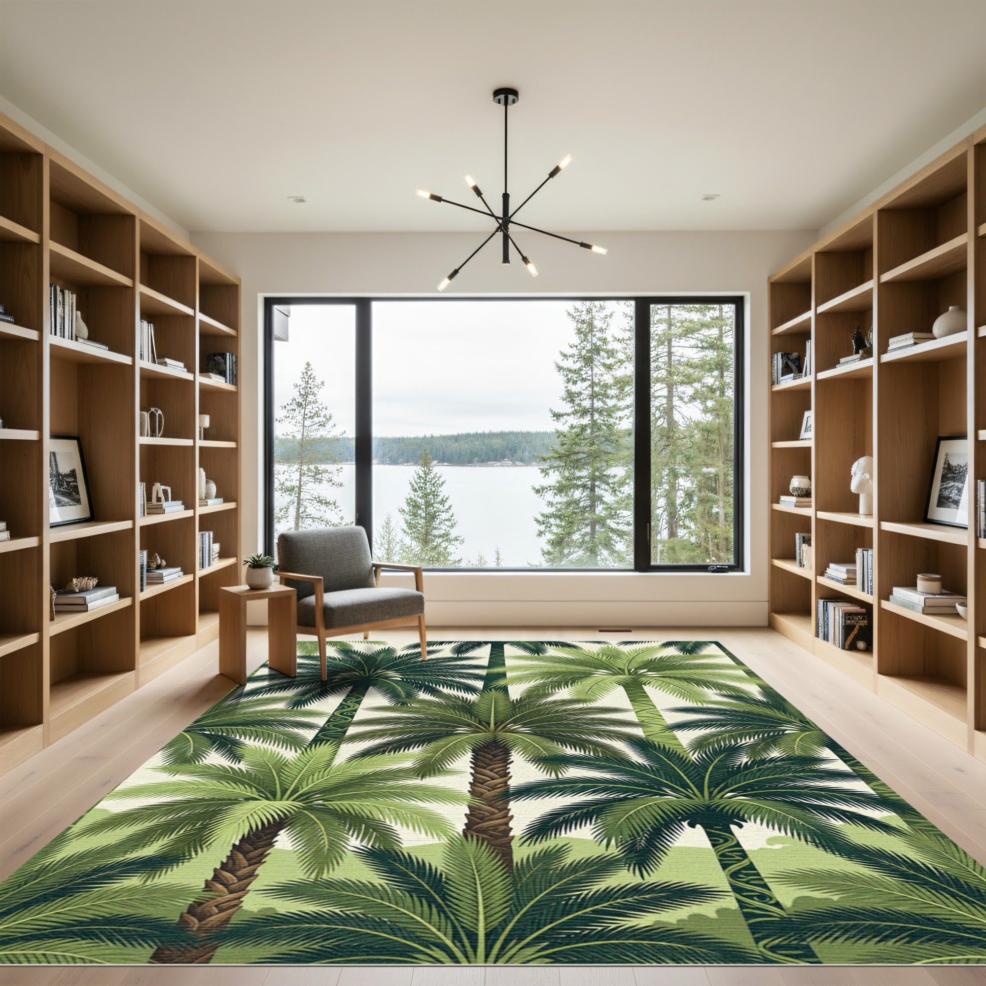 Tropical Green Palm Frond Collage Rug