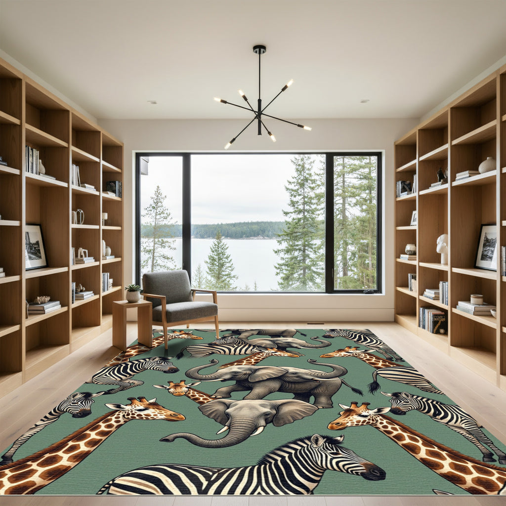 Wild Safari Animal Jungle Sage Rug