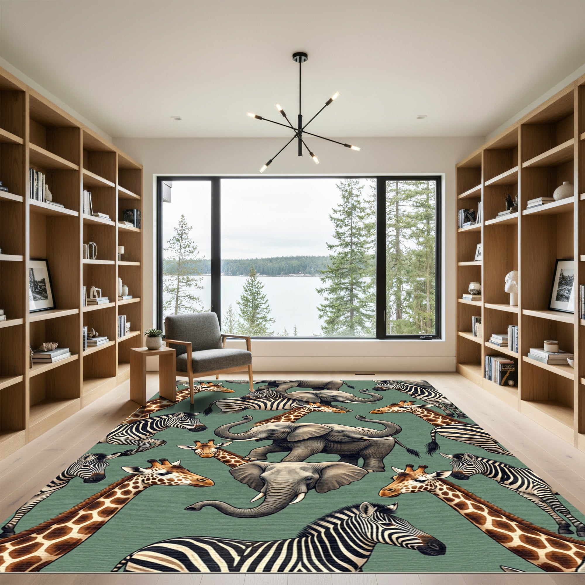 Wild Safari Animal Jungle Sage Rug