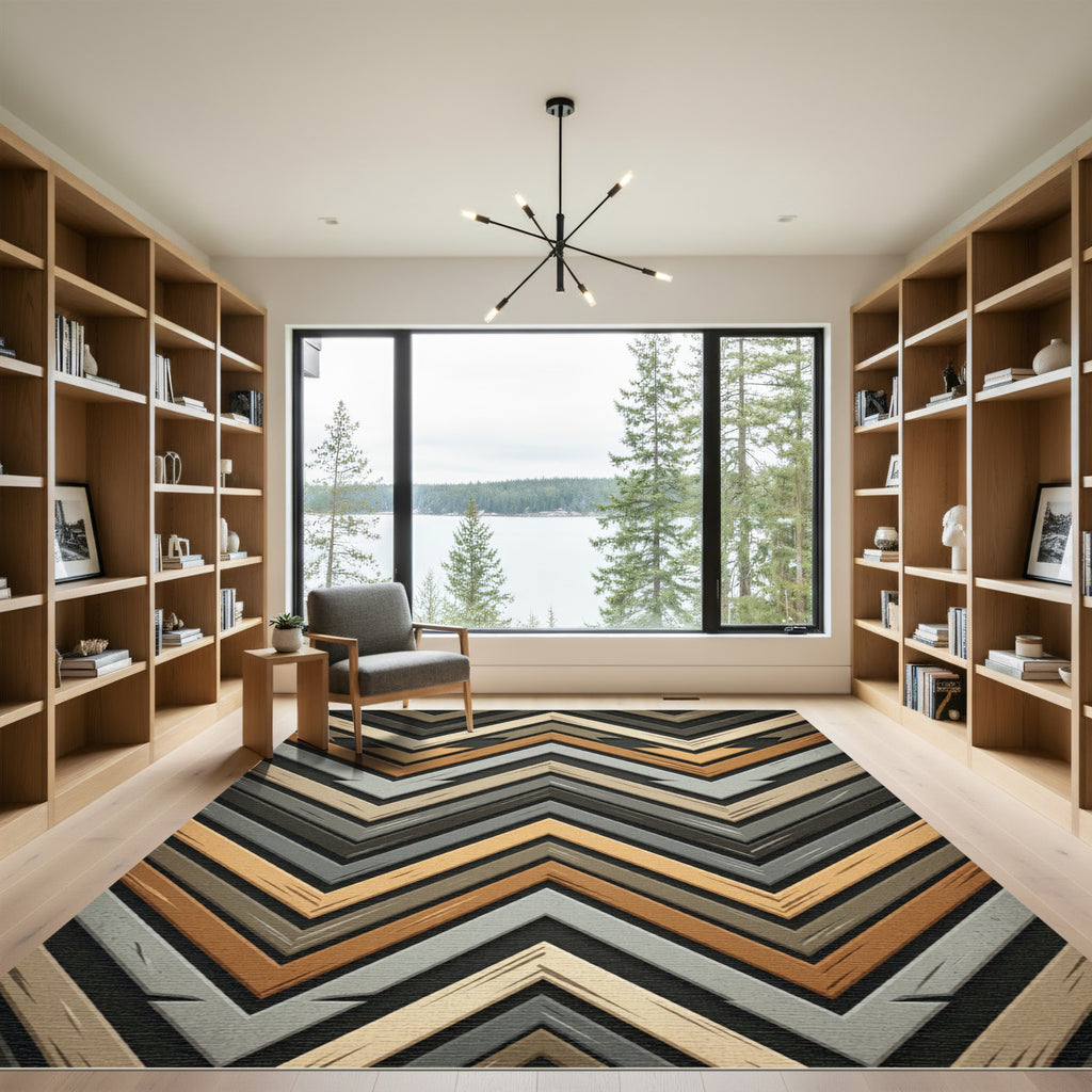 Modern Neutral Chevron Earth Tone Rug