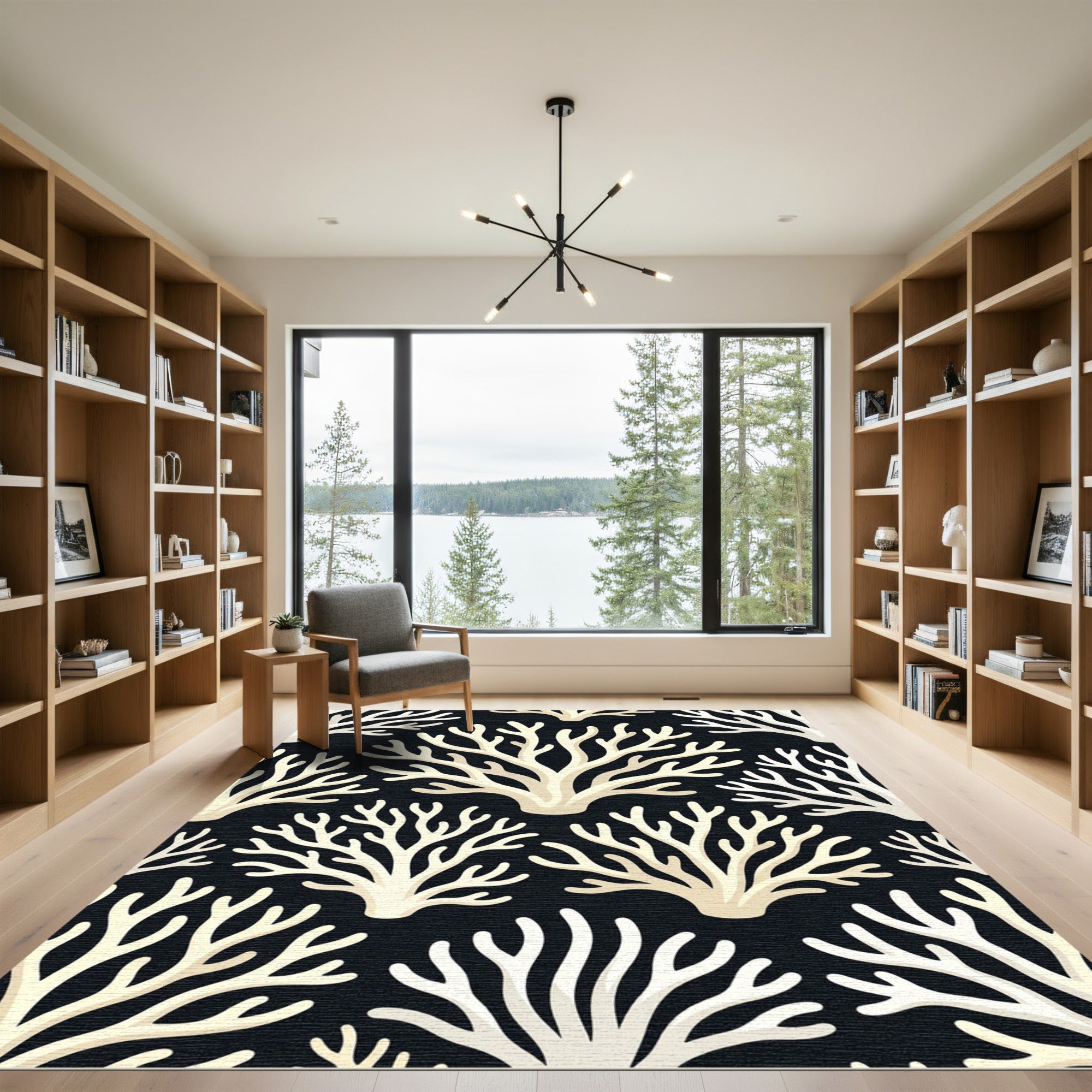 Cream Coral Black Repeat Rug