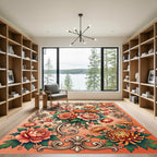 Elegant Coral Floral Baroque Bouquet Rug