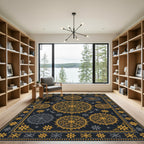 Gold and Charcoal Celestial Mandala Rug