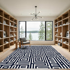 Navy White Geometric Maze Rug