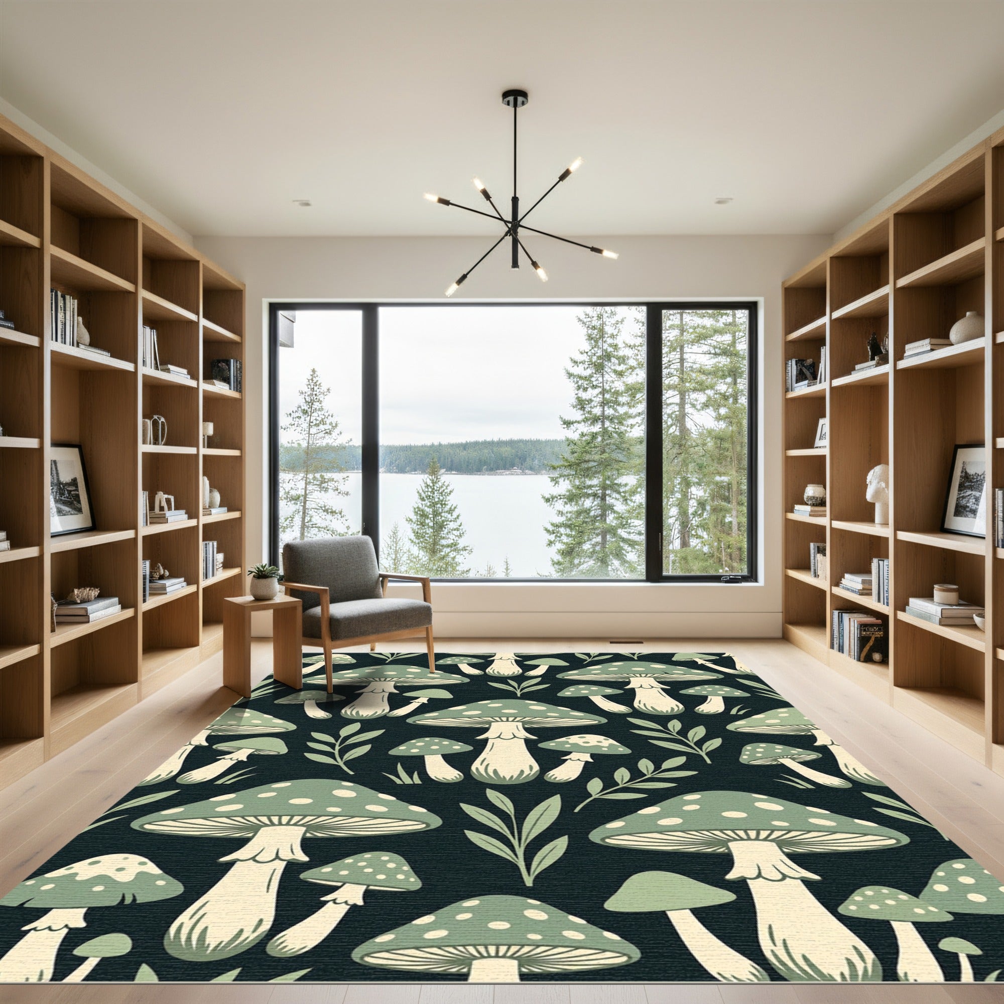 Sage Forest Mushroom Botanical Illustration Rug