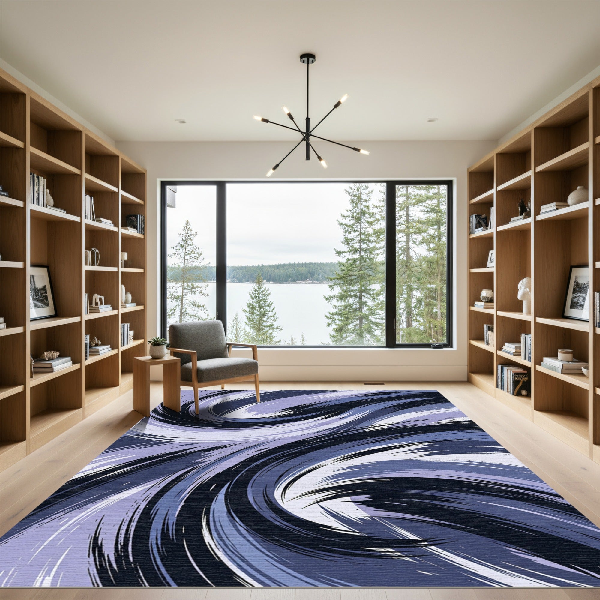 Deep Blue Lavender Swirling Strokes Rug