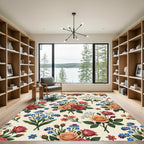 Coral and Rose Botanical Bouquet Arrangement Rug