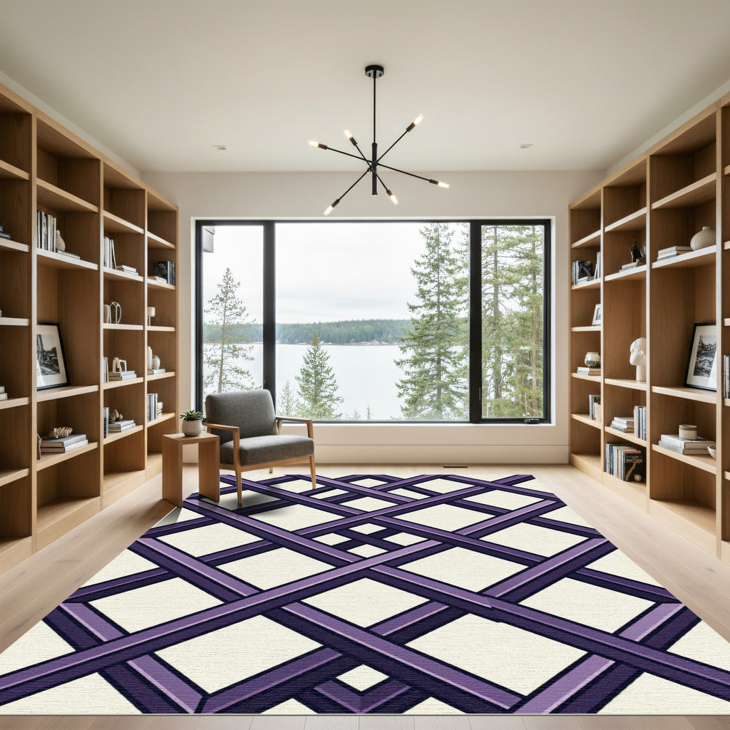 Modern Purple Interlocking Geometric Lattice Rug