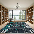 Modern Cyan Digital Scoreboard Grid Rug