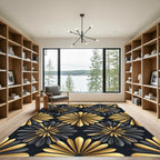 Black and Gold Art Deco Floral Rug