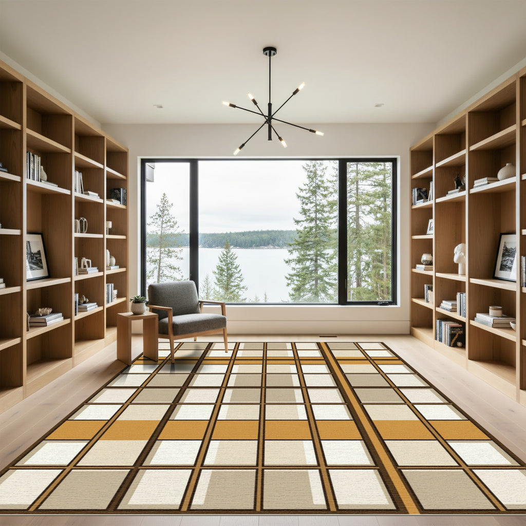 Modern Grid Earth Tone Geometric Rug
