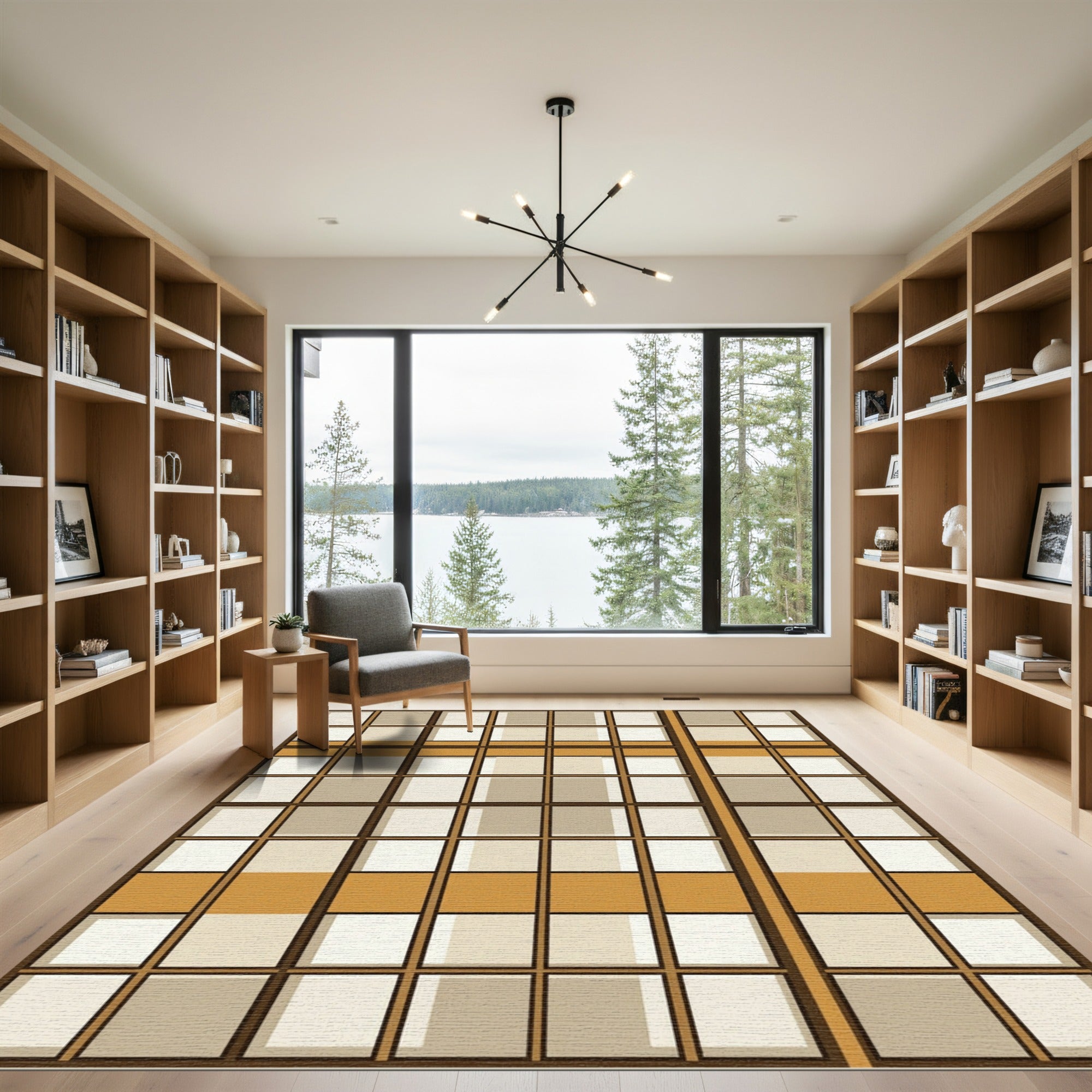 Modern Grid Earth Tone Geometric Rug