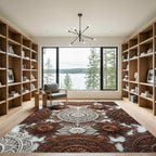 Ornate Copper White Floral Medallion Rug