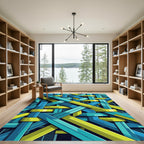 Interlocking Lime and Teal Geometric Weave Rug
