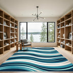 Deep Blue Teal Wave Composition Rug