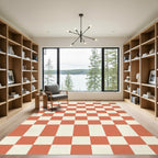 Minimalist Terracotta and Cream Checkered Tile Rug
