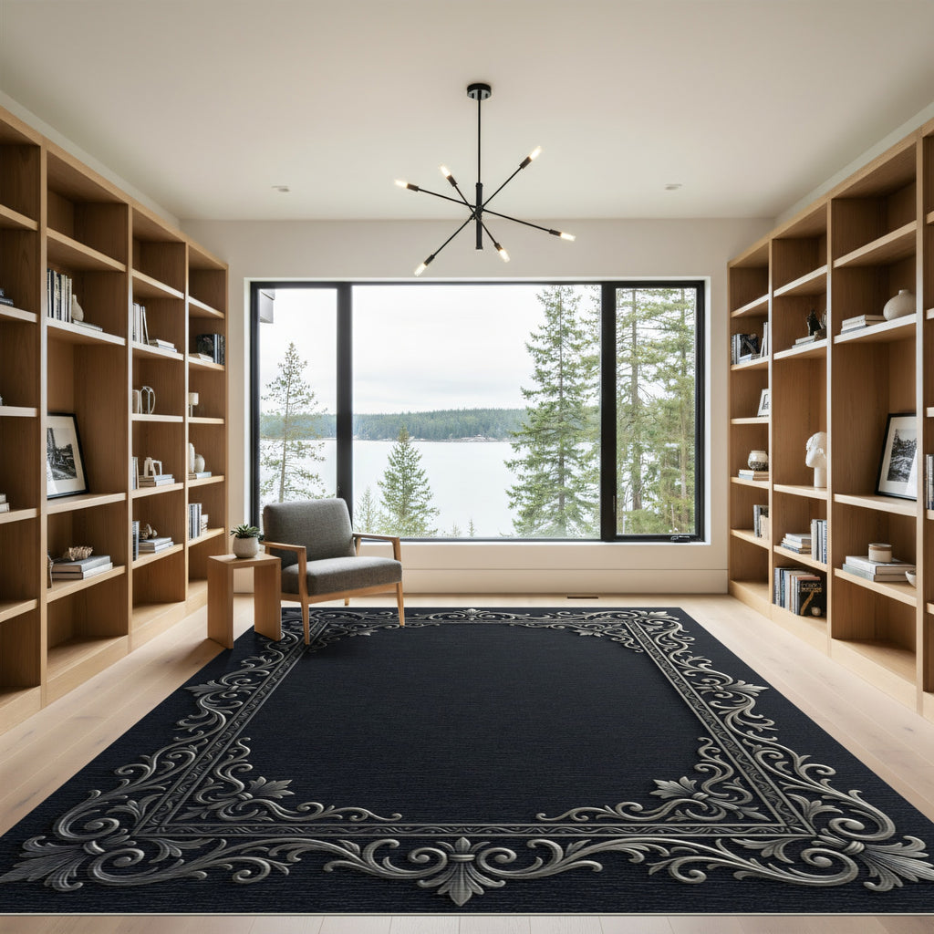 Elegant Silver Scrollwork Filigree Surround Rug