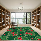 Green Red Poinsettia Berry Wreath Rug
