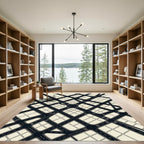 Minimalist Black and Cream Geometric Grid Rug