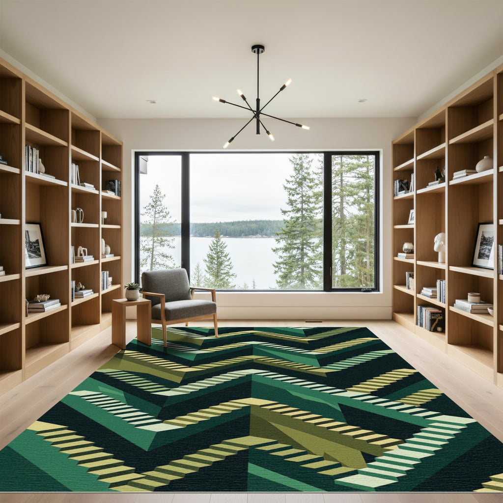 Green Geometric Impossible Staircase Rug
