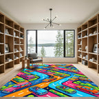 Vibrant Colorful Retro Pop Art Roadway Rug