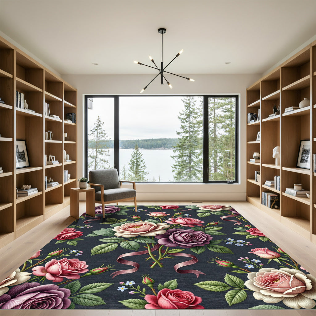 Elegant Rose Bouquet Floral Garden Rug