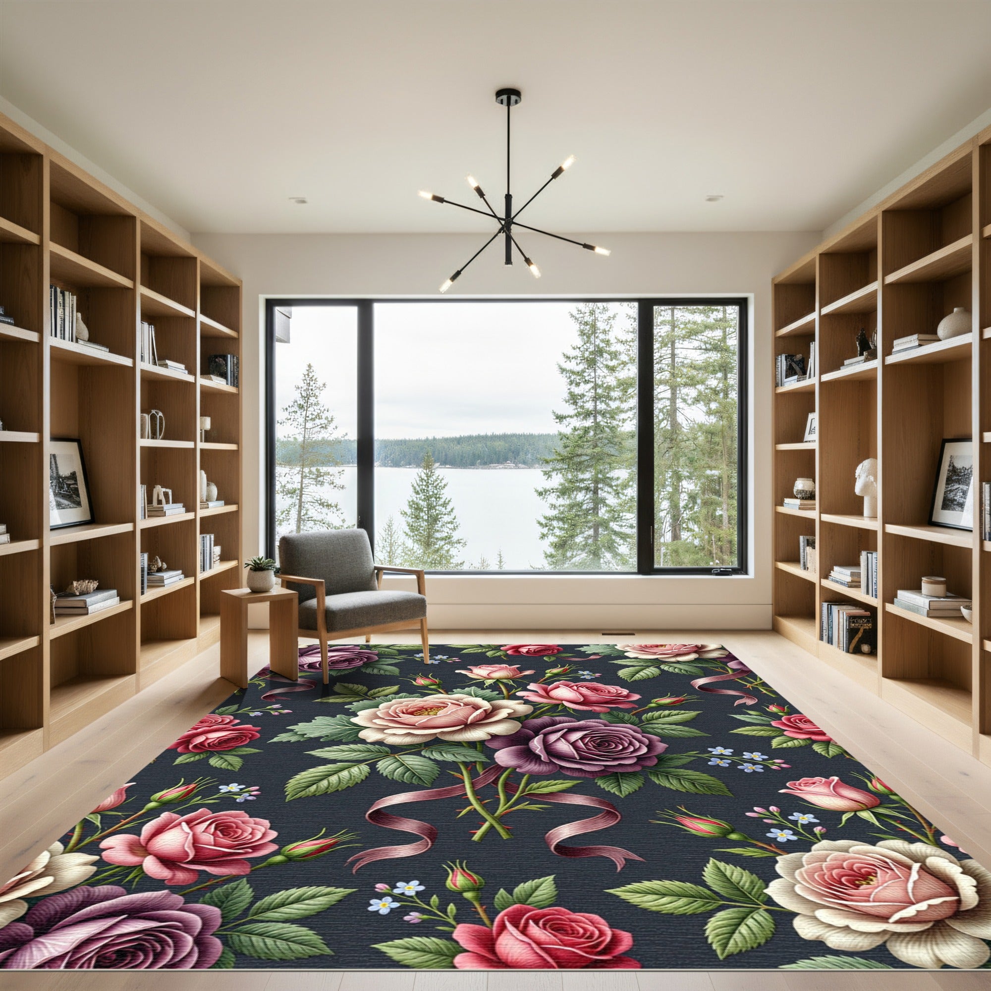 Elegant Rose Bouquet Floral Garden Rug