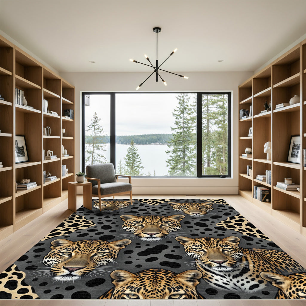 Fierce Leopard Faces Spotted Inlay Rug