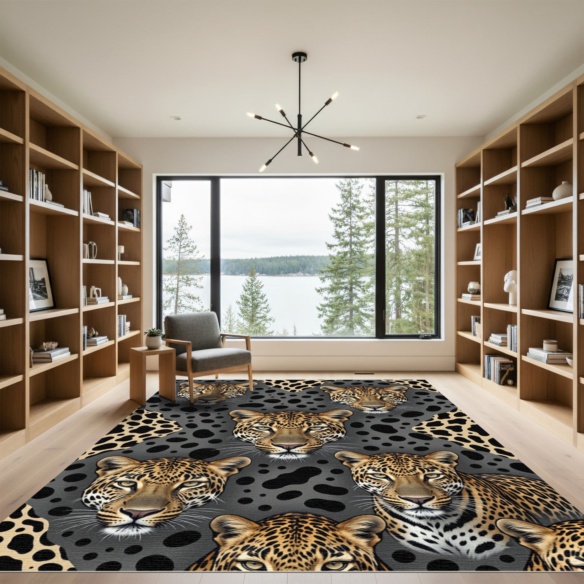 Fierce Leopard Faces Spotted Inlay Rug