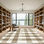 Simple Tan White Gingham Checkered Rug