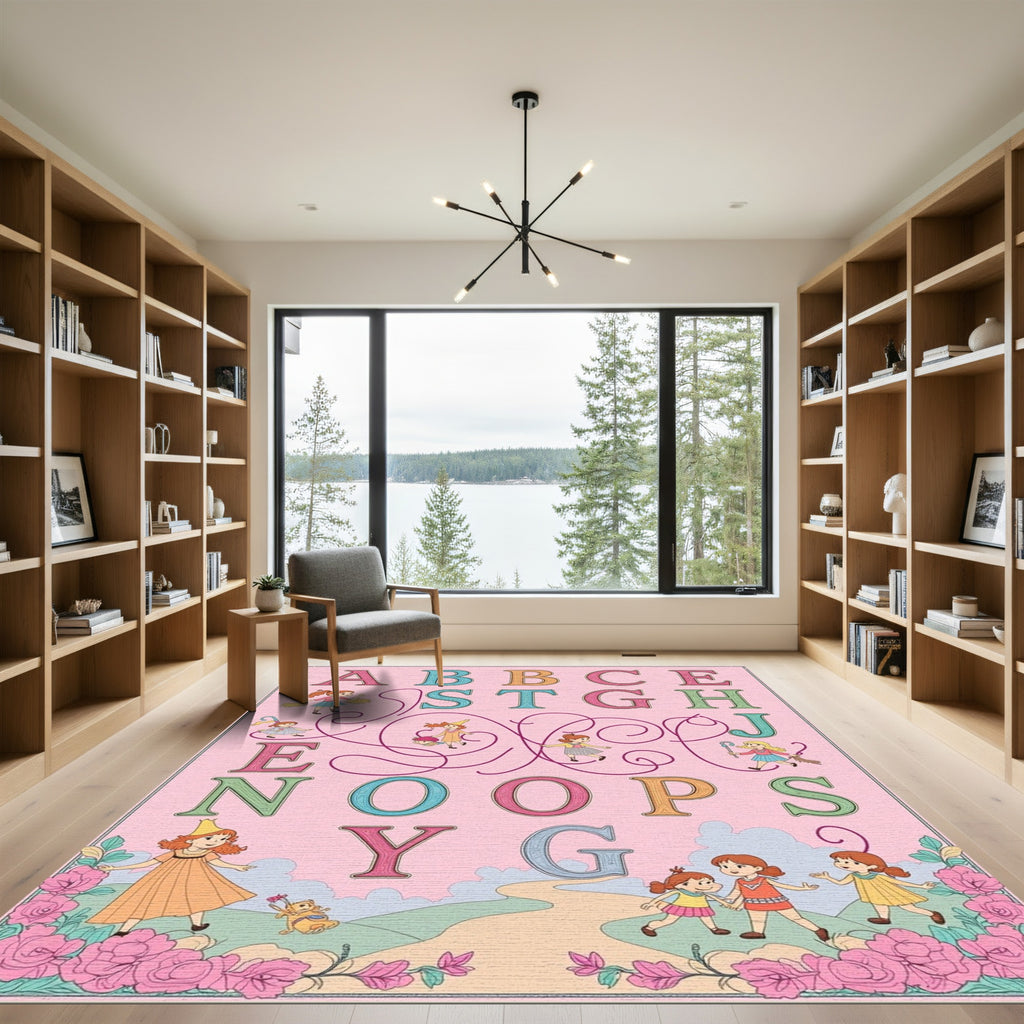 Whimsical Alphabet Fairytale Scene Rug