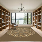 Elegant Beige Ornate Floral Mandala Rug