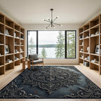 Ornate Silver Floral Medallion Charcoal Rug