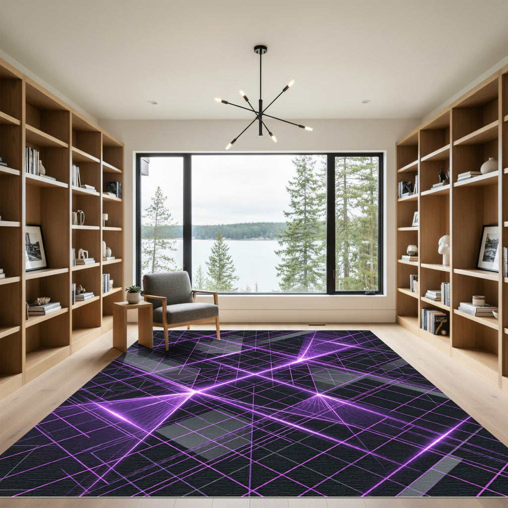 Neon Purple Grid Abstract Geometric Rug