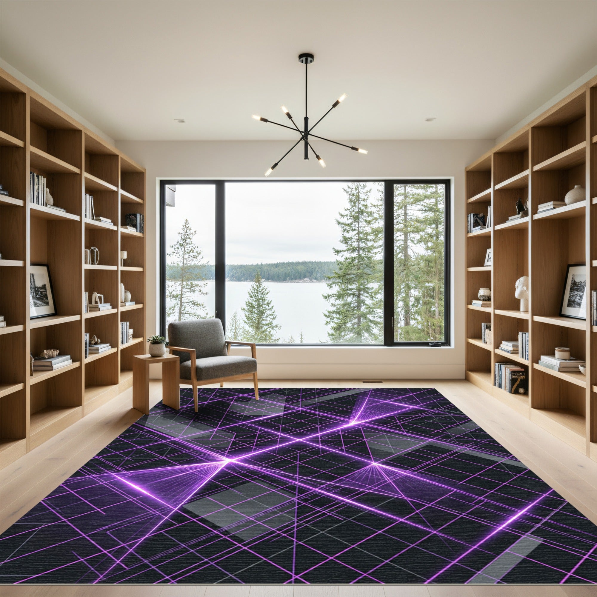 Neon Purple Grid Abstract Geometric Rug