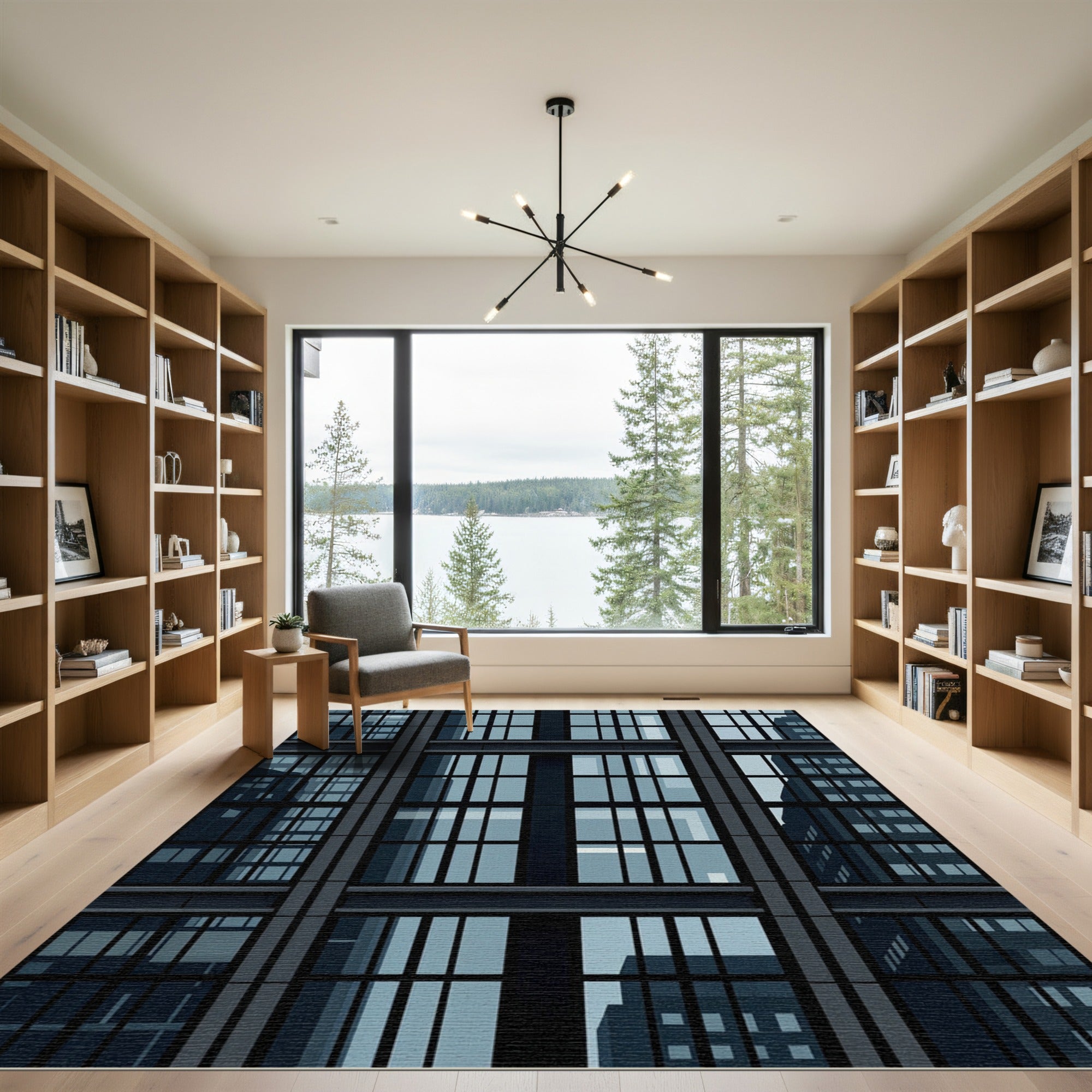Urban Grid Window Reflections Rug