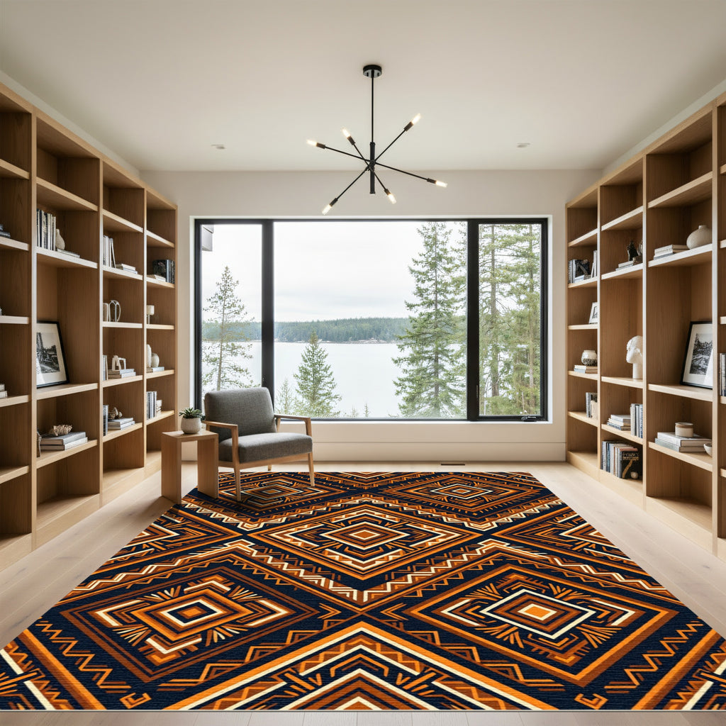 Bold Amber Geometric Tribal Diamond Rug