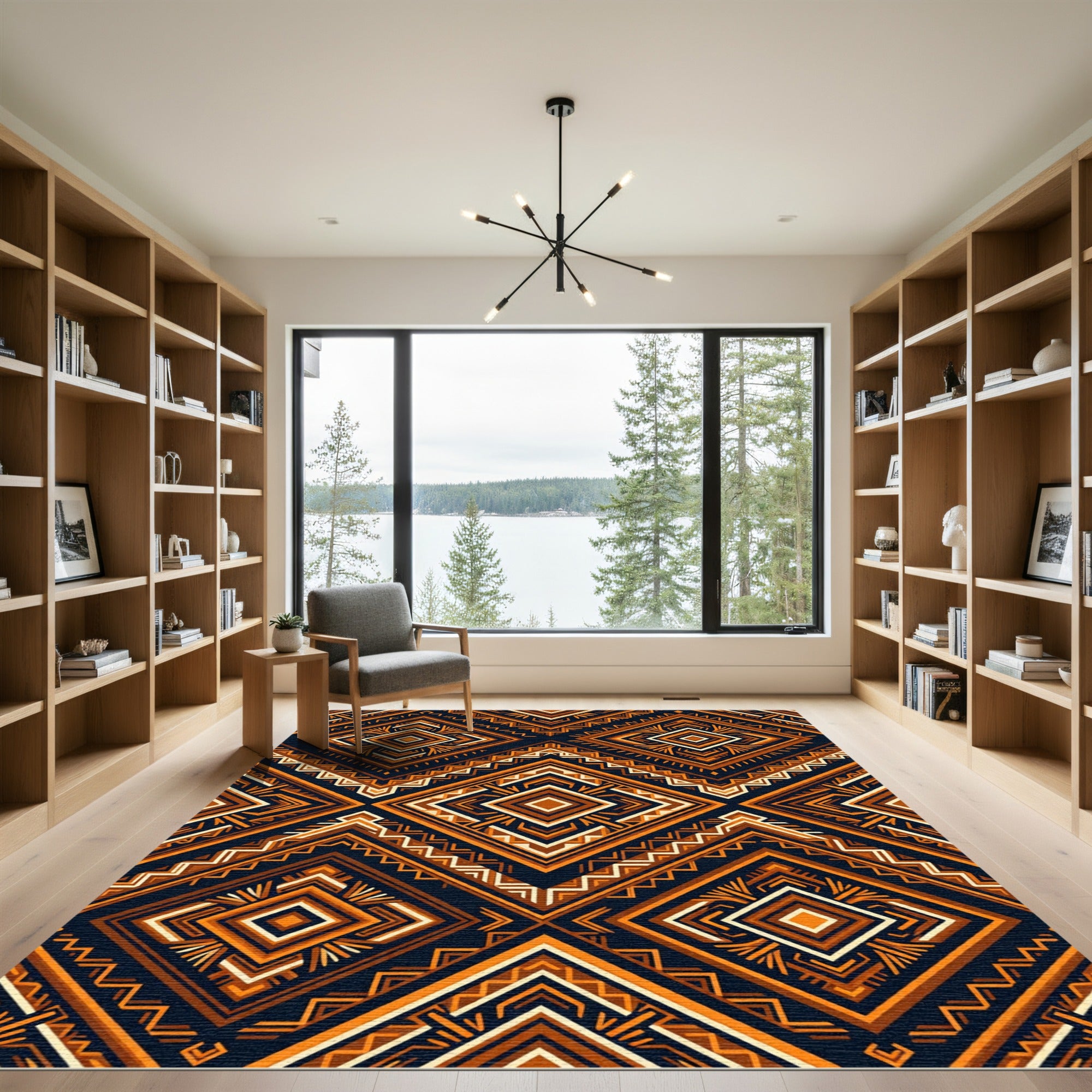 Bold Amber Geometric Tribal Diamond Rug