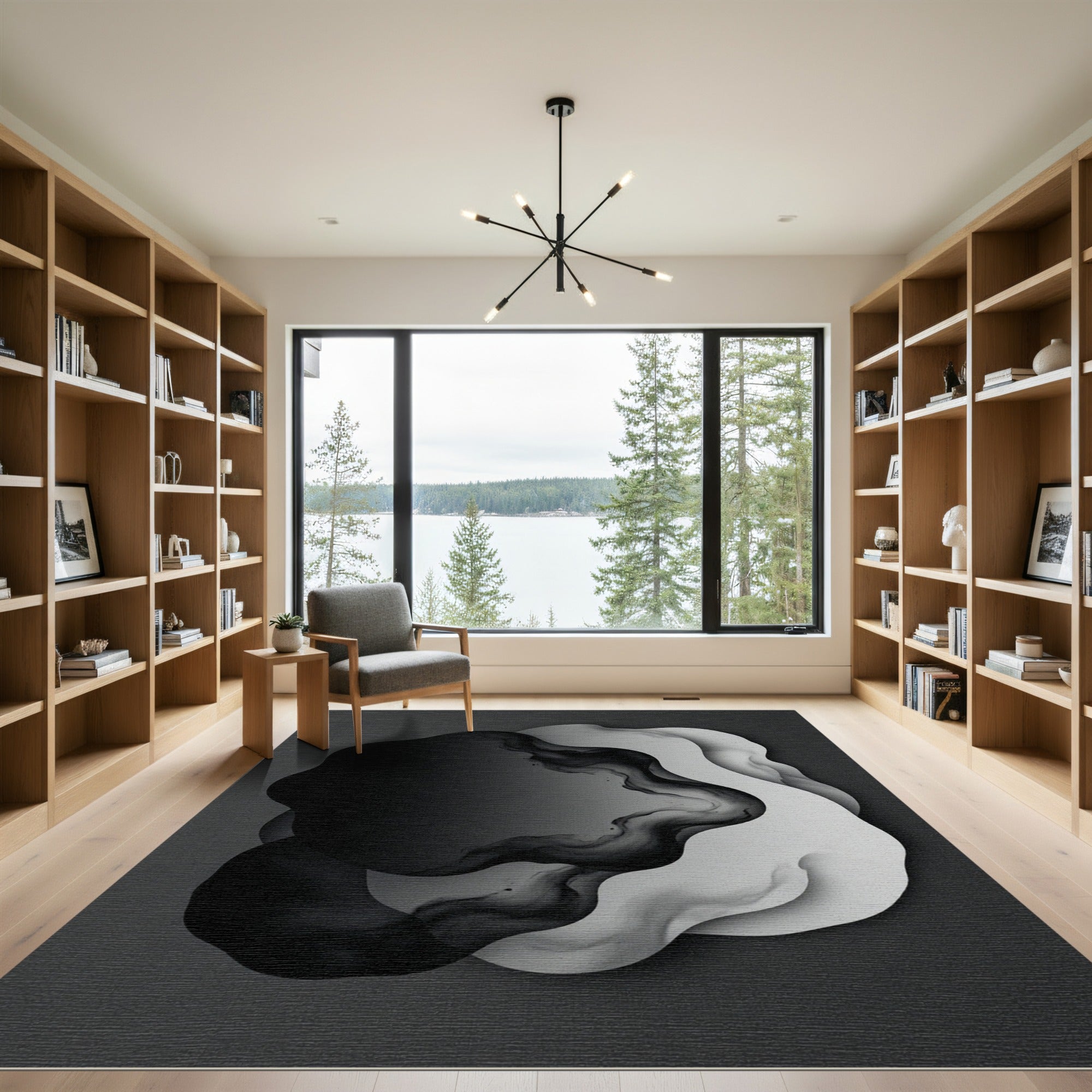Monochrome Abstract Wavy Layers Rug