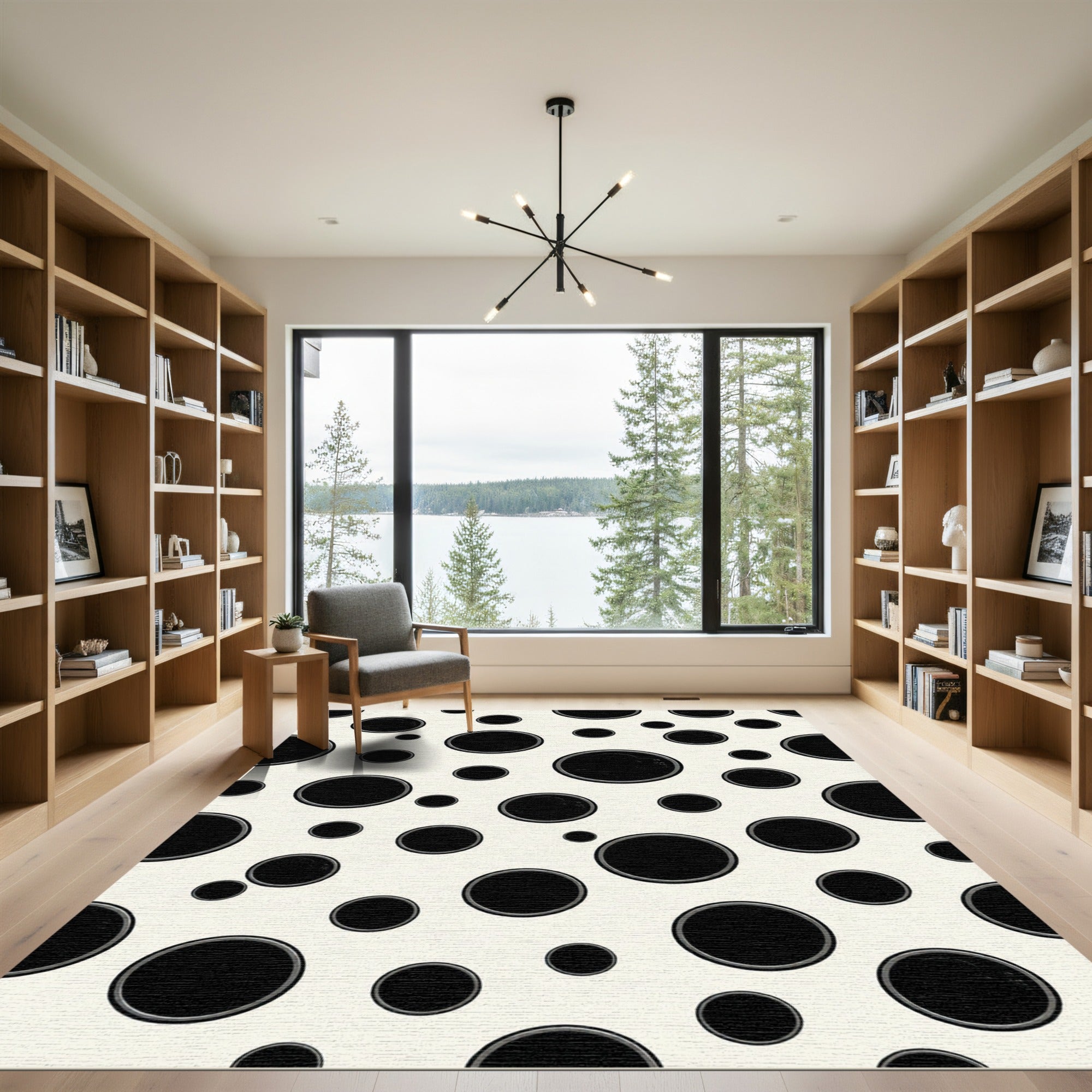 Modern Monochrome Polka Dot Art Rug